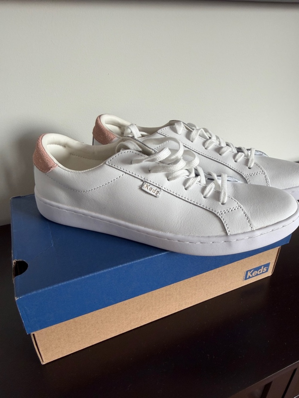Keds White Leather Sneakers with Pink Heel Tab